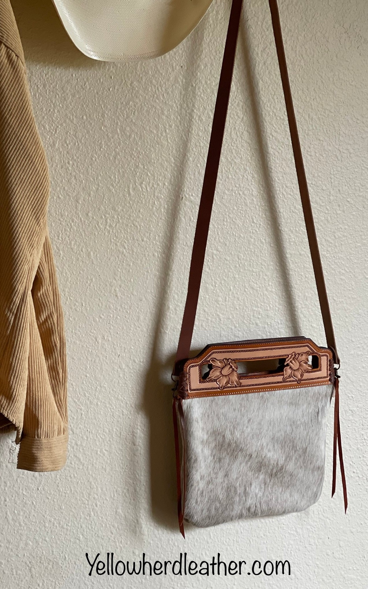 Tooled Handle Cowhide Crossbody