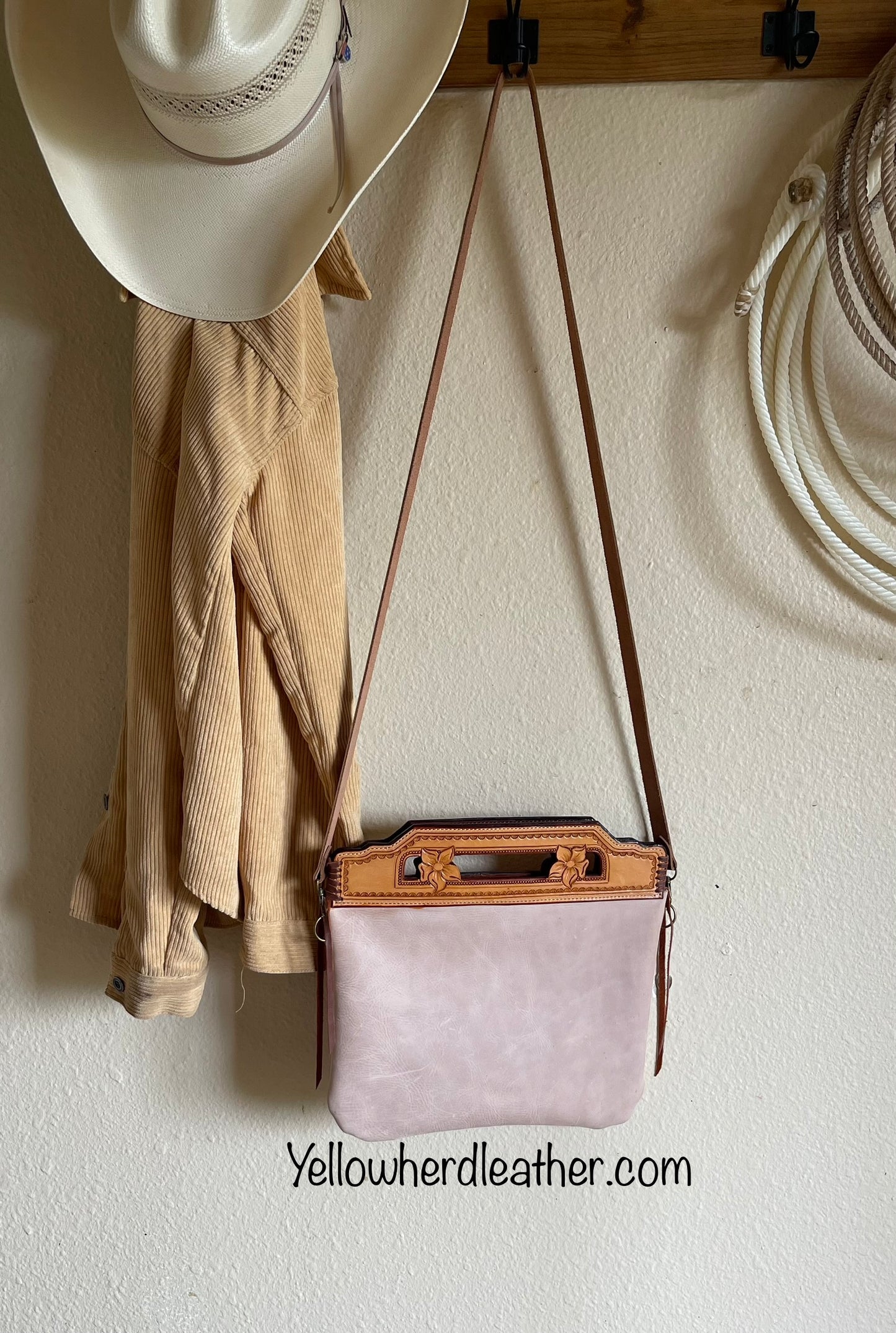 Large Flower Tooled Handle Crossbody