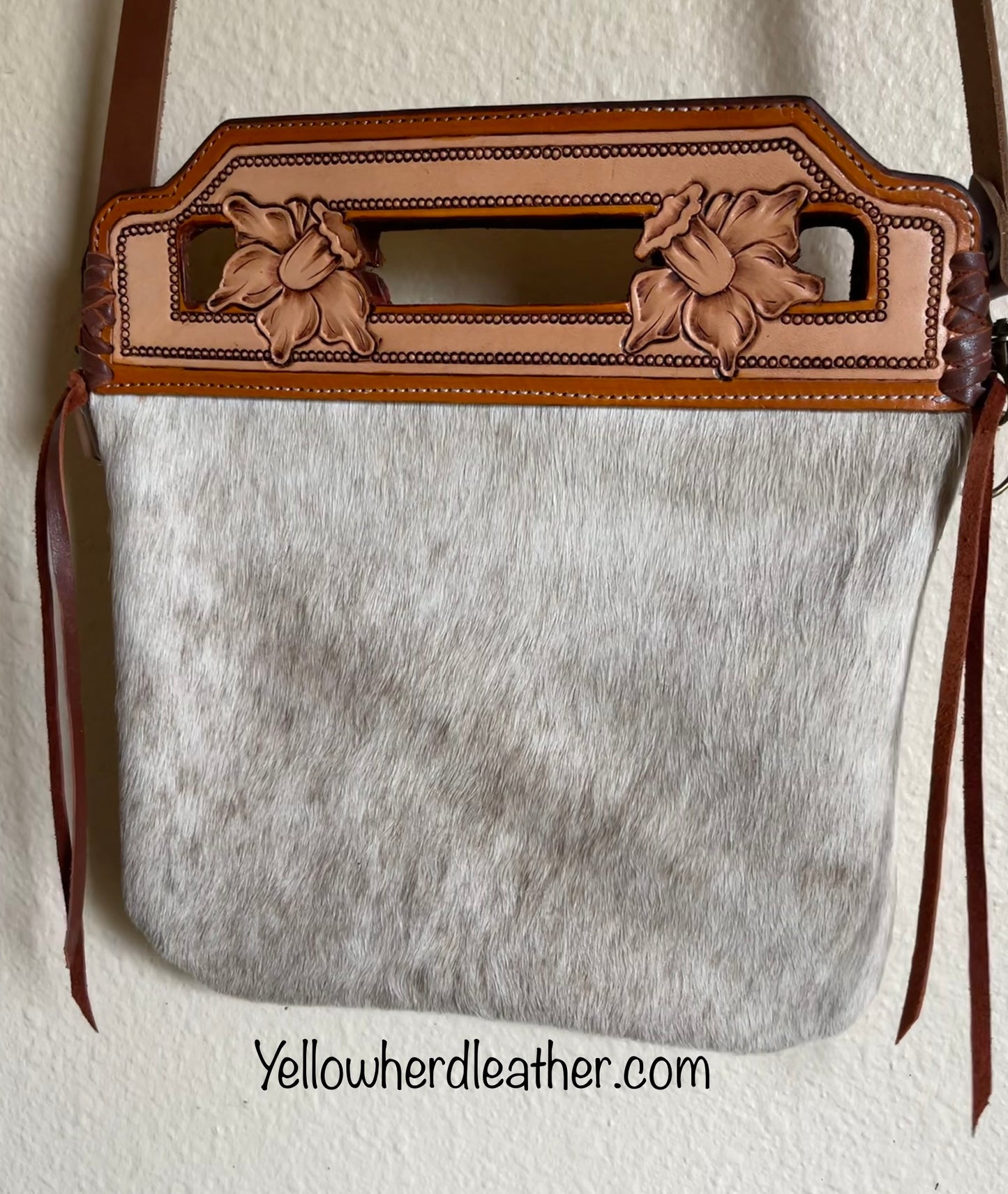 Tooled Handle Cowhide Crossbody