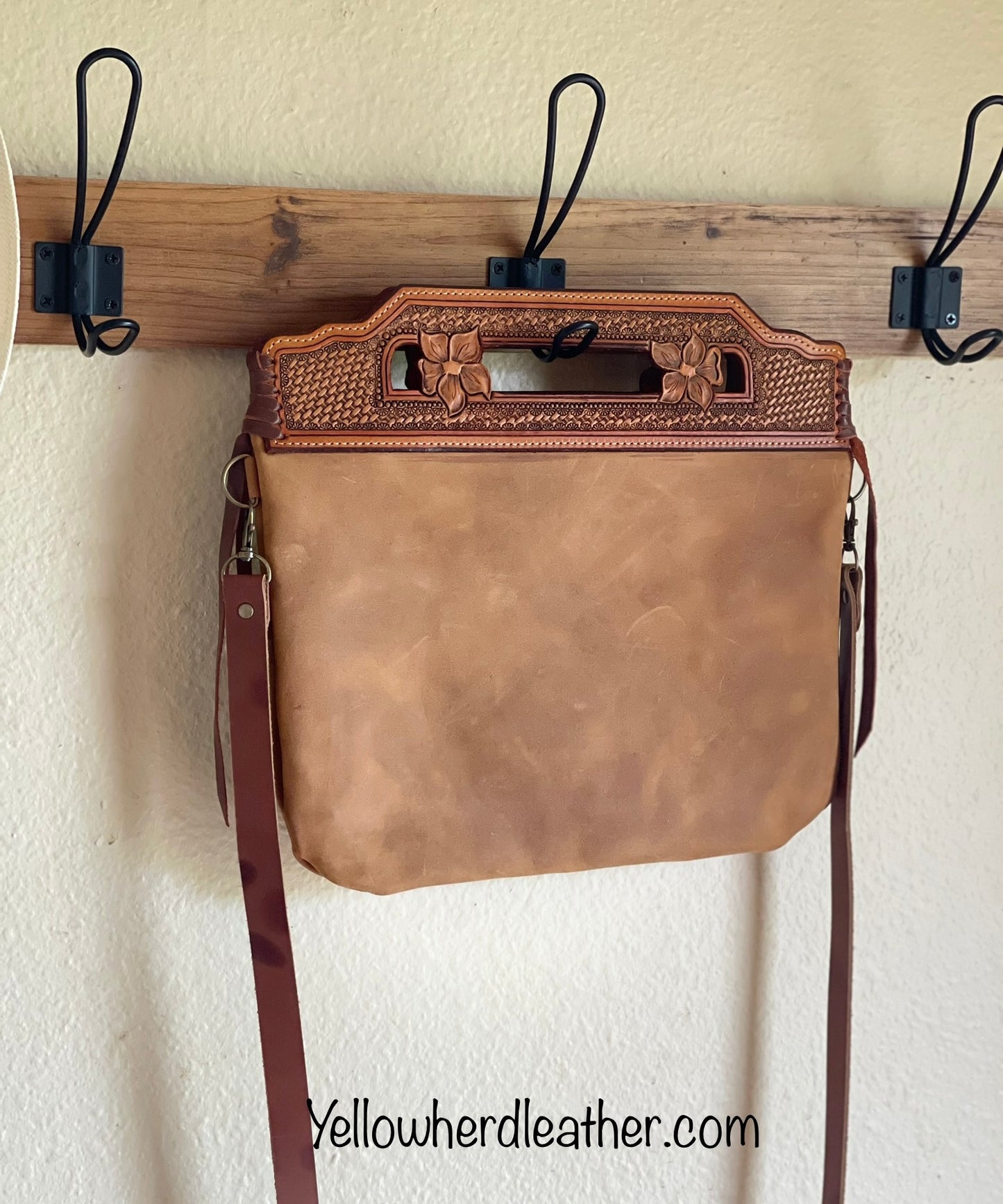 Large Flower Tooled Handle Crossbody