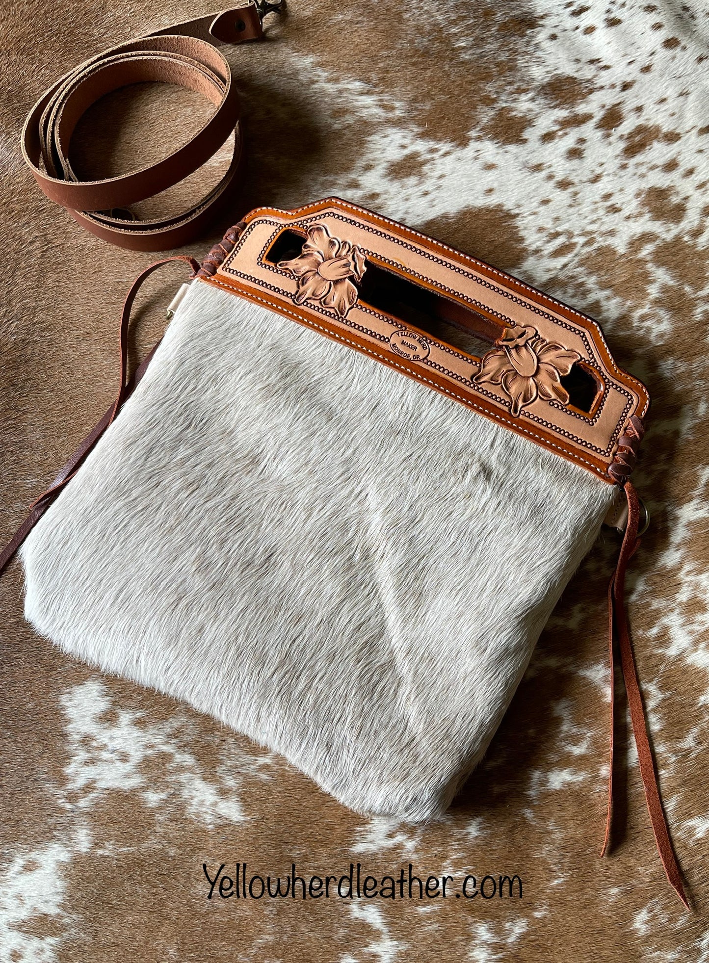 Tooled Handle Cowhide Crossbody