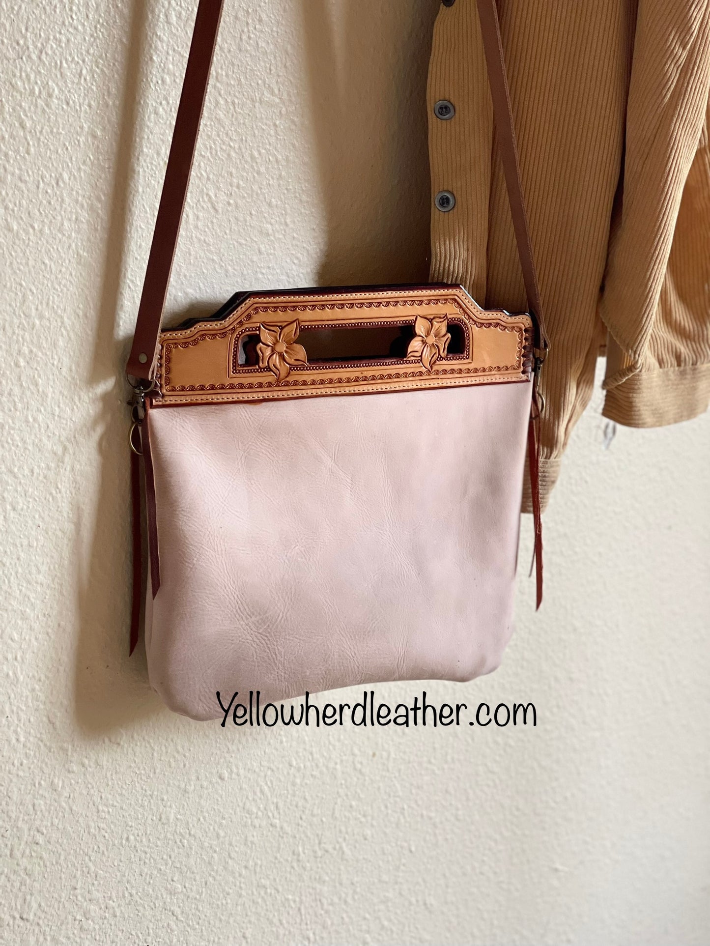 Large Flower Tooled Handle Crossbody