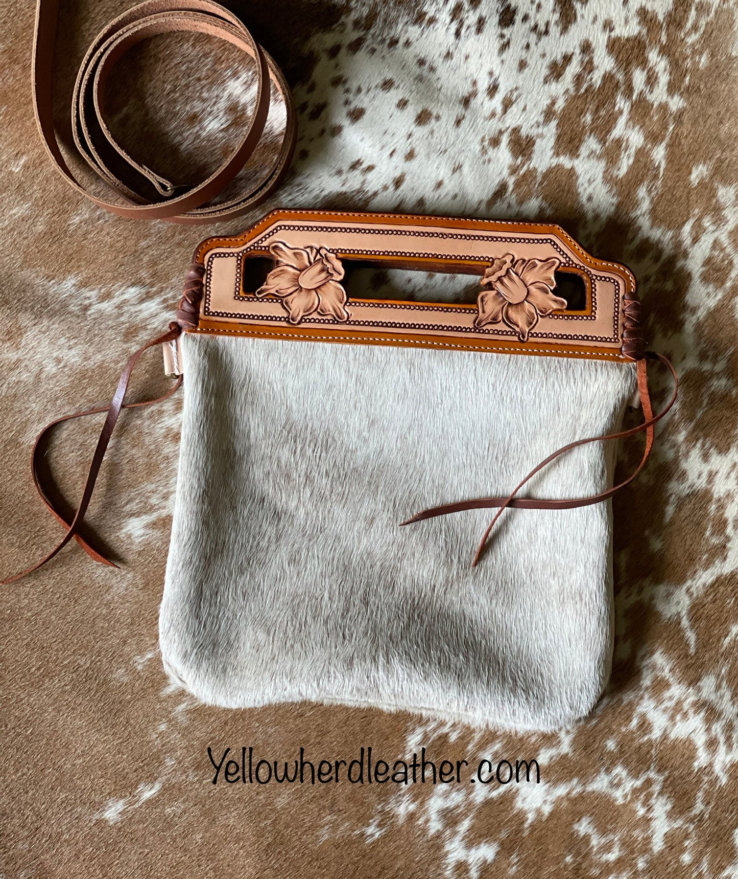 Tooled Handle Cowhide Crossbody