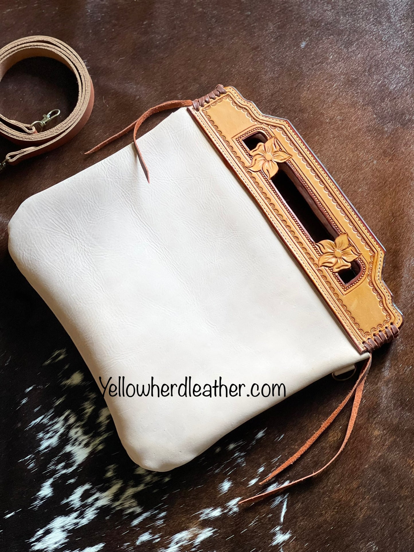 Large Flower Tooled Handle Crossbody