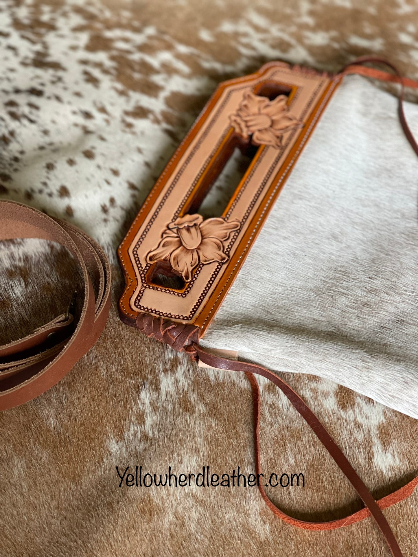 Tooled Handle Cowhide Crossbody
