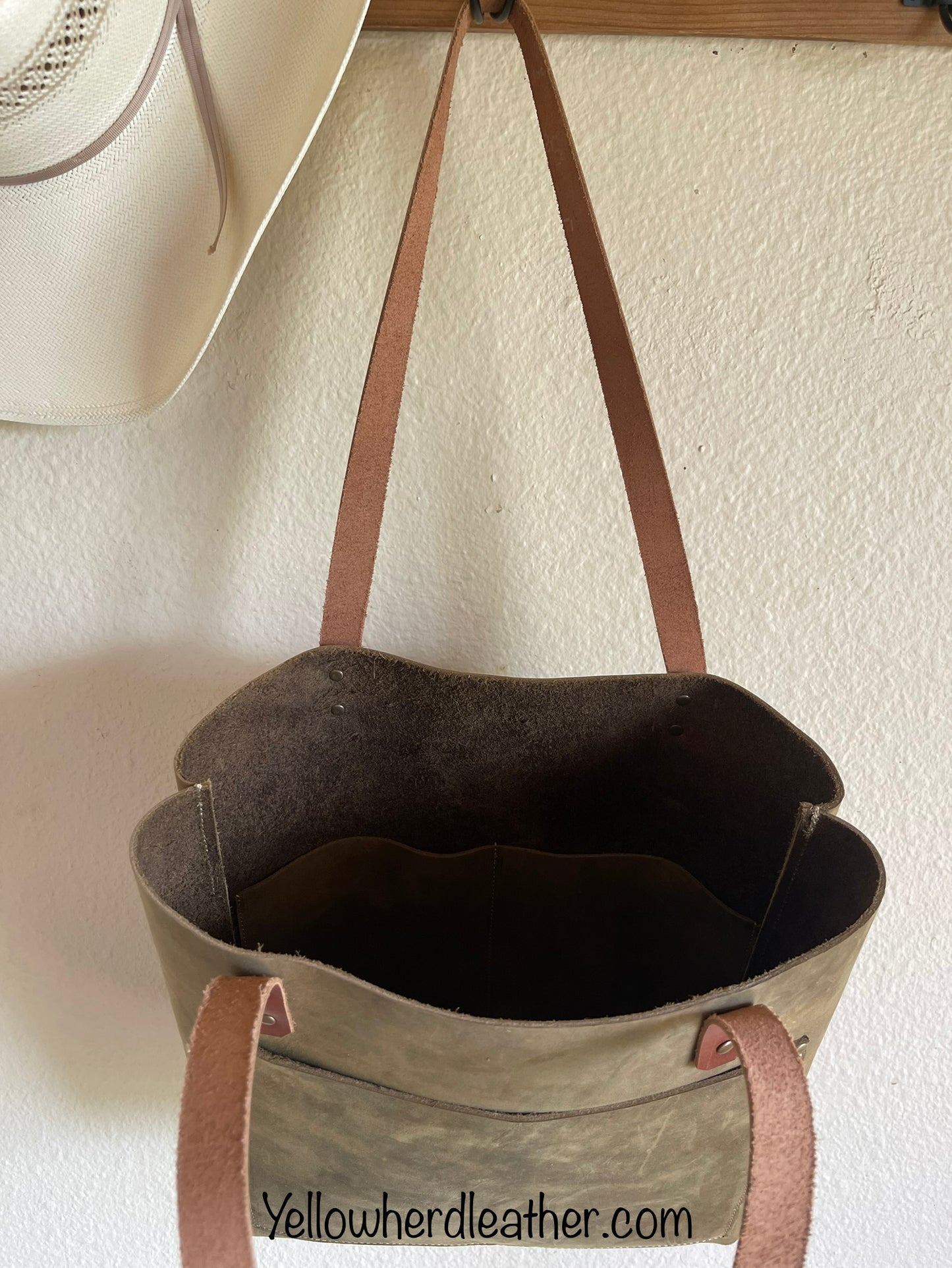 Olive Green Classic Leather Tote