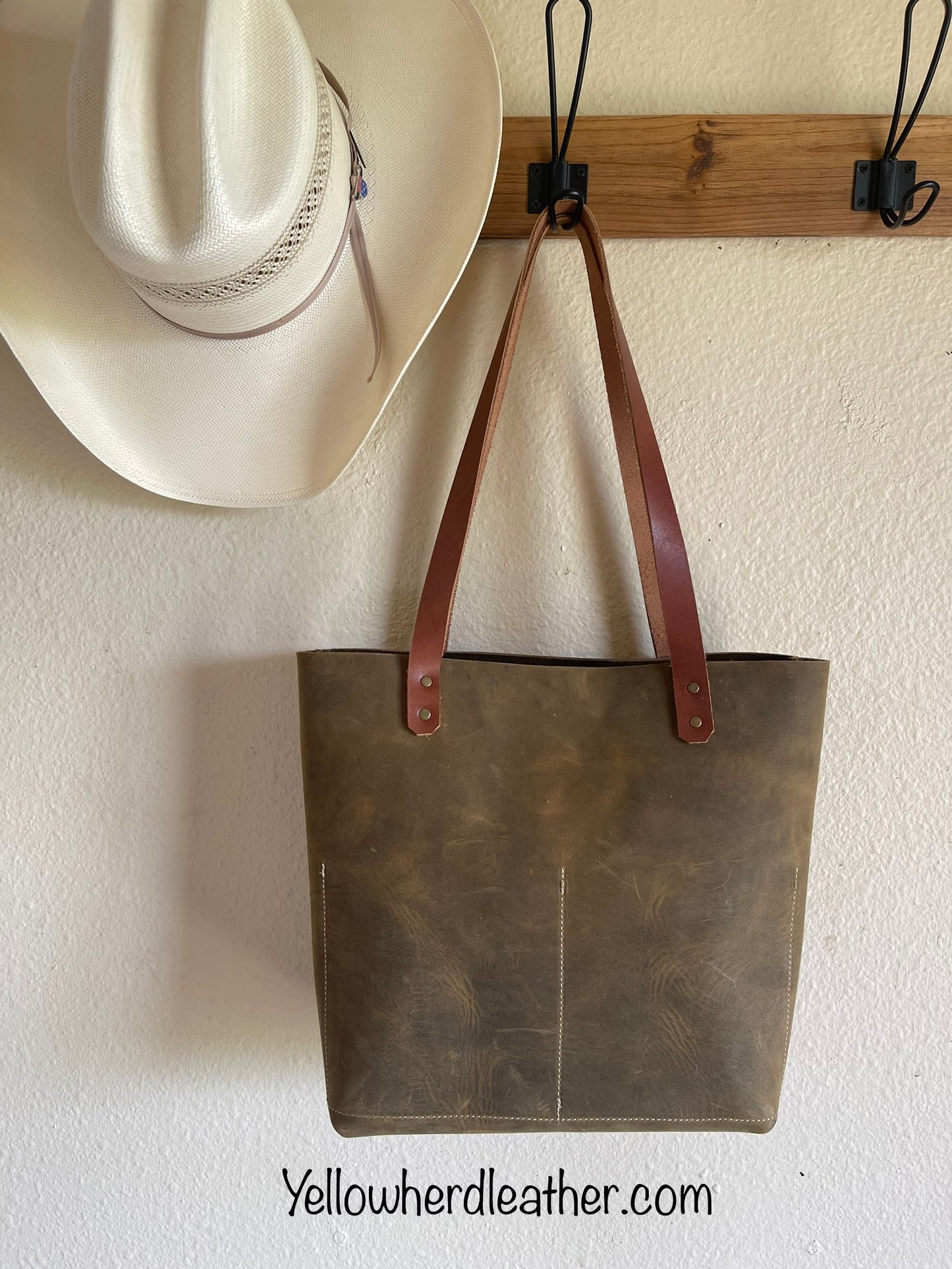Olive Green Classic Leather Tote